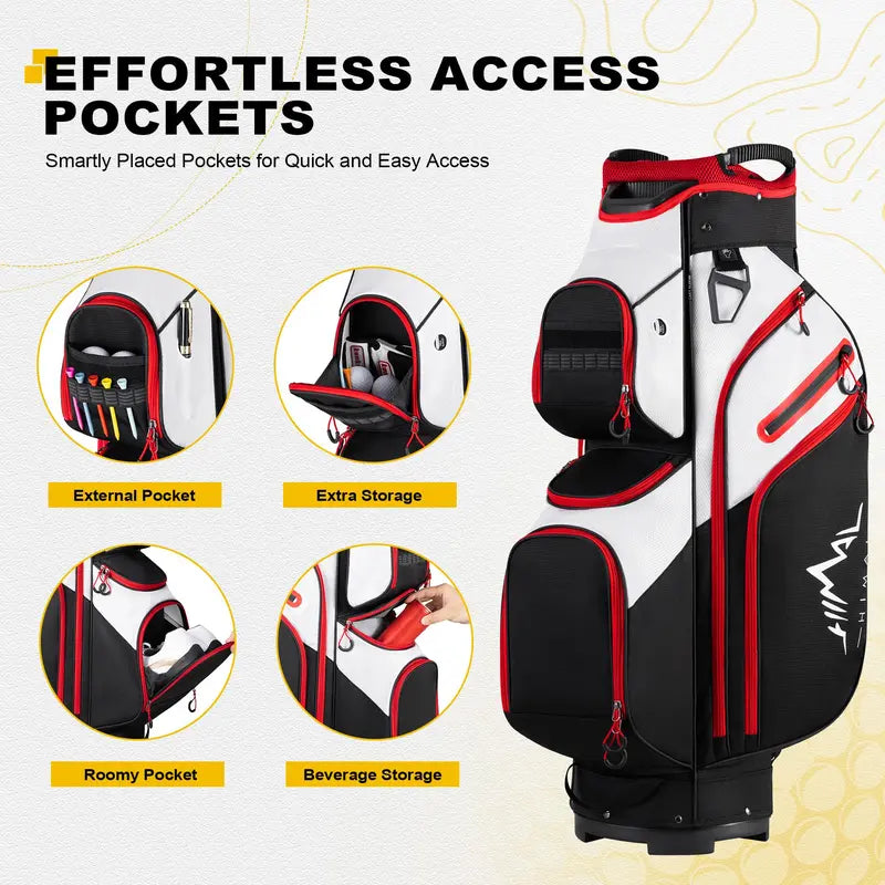 15 Way Divider Golf Cart Bag for Men & Women, Multi-Pocket Golf Bag with Rain Cover & Comfort Handles