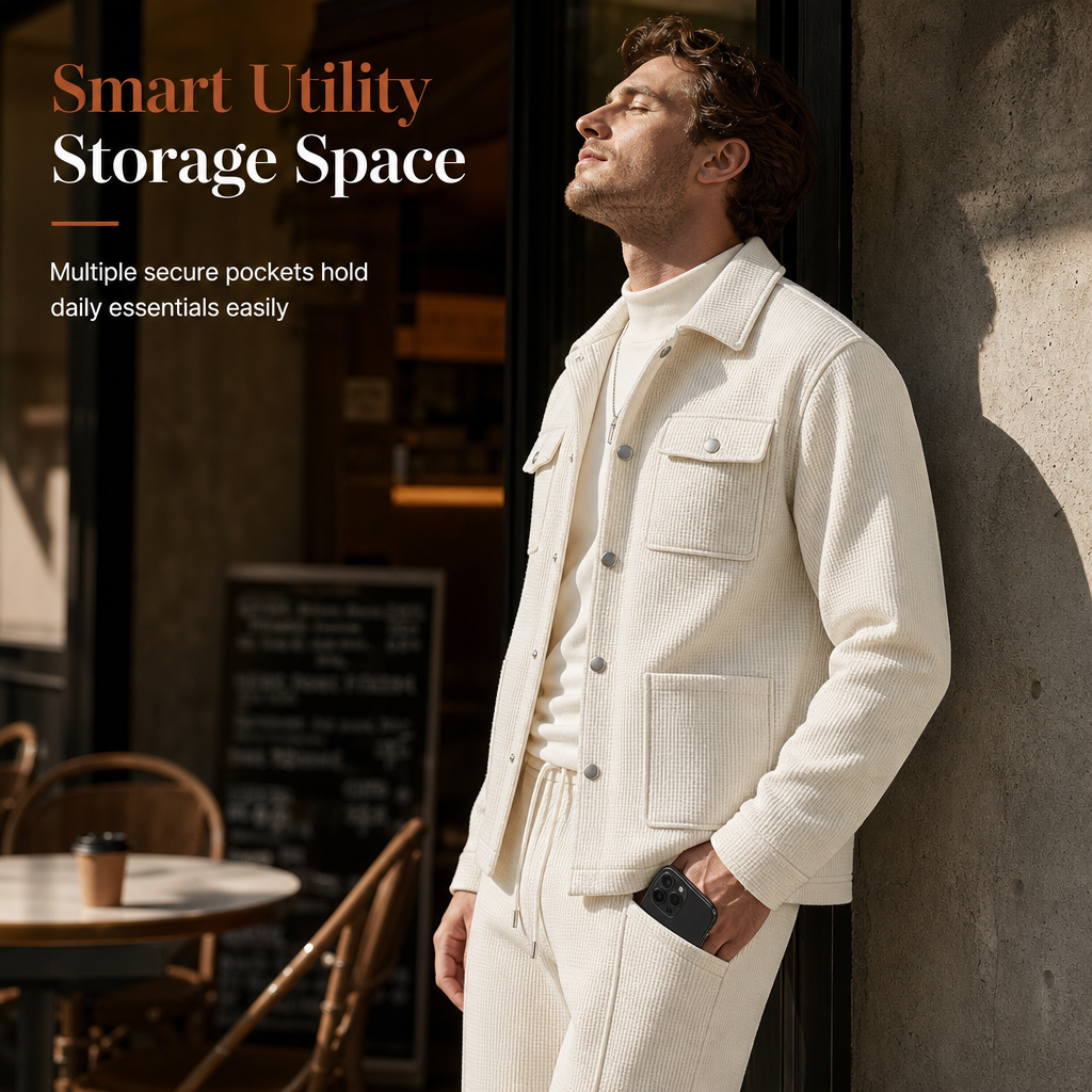 ⏰ 💖Black Friday Mega Deal – 50% off!💖✨Men's Casual Waffle Knit Jacket and Pants Set